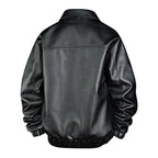Men's faux leather bomber jacket with shirt collar, elastic waistband, and concealed zipper Fashion Glam