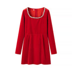 Women's fitted flared mini dress made of velvet with embellished square neckline Fashion Glam