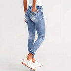 Women Ankle-Length Slim-Fit Stretch Jeans with Subtle Used Wash and Sculpting Waistband Fashion Glam