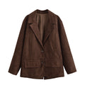 Women's Oversized Suede Look Blazer Jacket with Lapel Collar and Flap Pockets Fashion Glam