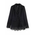 Women tailored blazer with lace trim and flared hem Fashion Glam