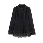 Women tailored blazer with lace trim and flared hem Fashion Glam