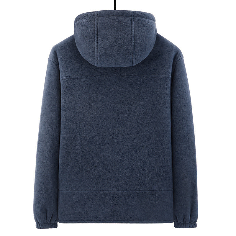 Men's fleece hoodie jacket with teddy lining, two-way zipper and concealed zip pockets Fashion Glam
