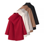 Women's short coat with high roll collar, cape detail, and patch pocket Fashion Glam
