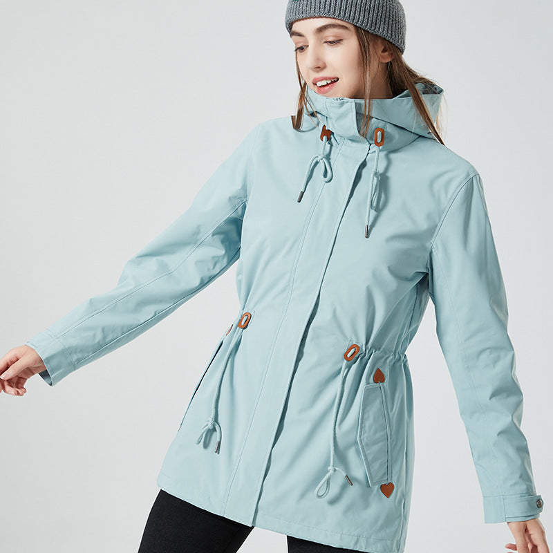 Women's Water-Repellent Fitted Parka Jacket with Hood and Drawstring Fashion Glam