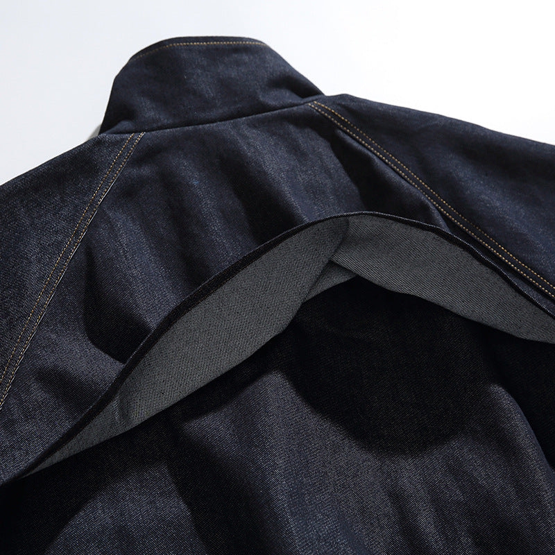 Unisex Boxy Jeans Jacket in Oversized Cut with Stand-Up Collar and Flap Pockets Fashion Glam