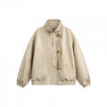 Unisex Short Cut Oversized Jacket with Toggle Closures, High Standing Collar and Elastic Hem Fashion Glam