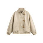 Unisex Short Cut Oversized Jacket with Toggle Closures, High Standing Collar and Elastic Hem Fashion Glam