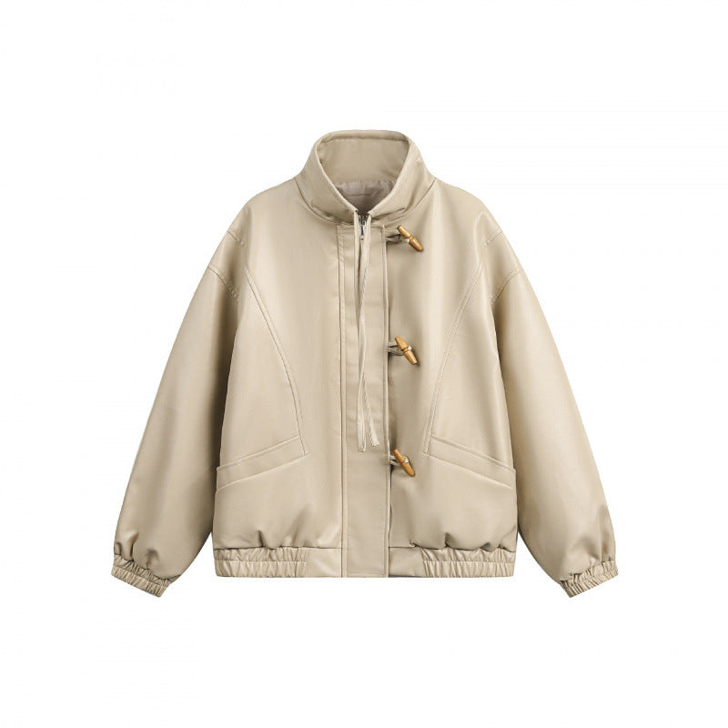 Unisex Short Cut Oversized Jacket with Toggle Closures, High Standing Collar and Elastic Hem Fashion Glam