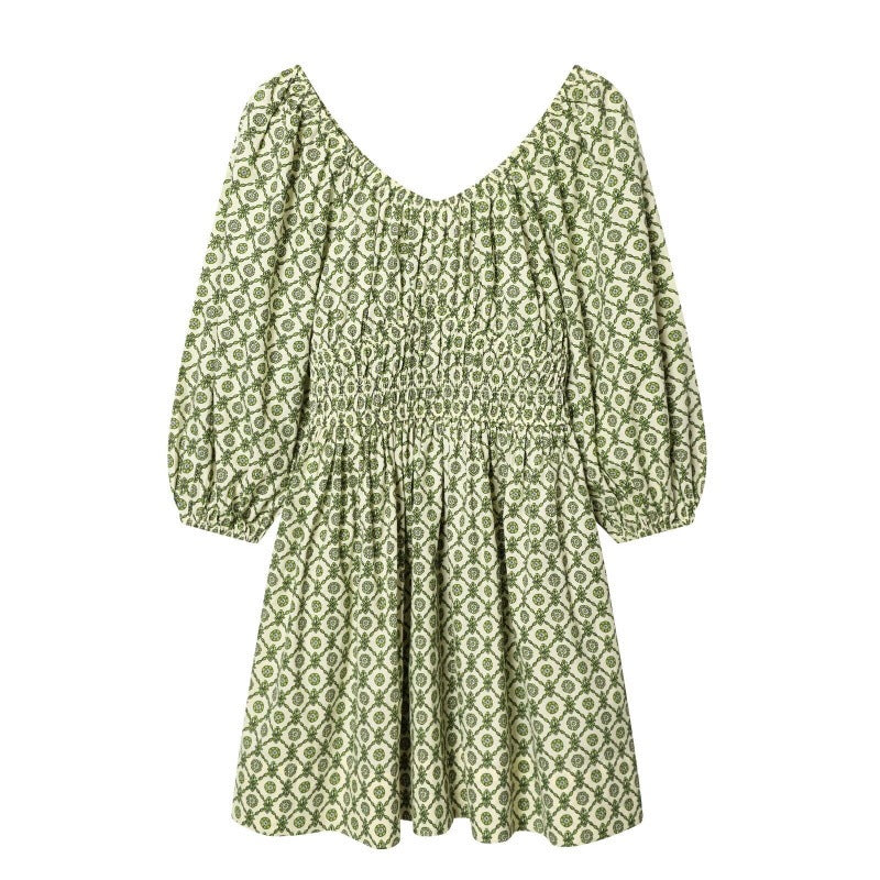 Women's floral dress with smocked waist and voluminous puff sleeves Fashion Glam
