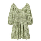 Women's floral dress with smocked waist and voluminous puff sleeves Fashion Glam
