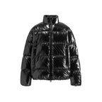 Unisex Glossy Quilted Puffer Jacket in Boxy Cut with Stand-Up Collar and Two-Way Zipper Fashion Glam