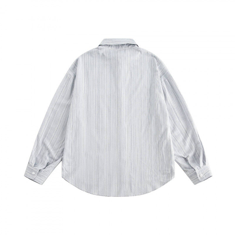 Unisex Oversize striped shirt with chest pocket and rounded hem Fashion Glam