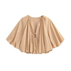 Women Oversized Cape Blouse with Drawstring, Gathered Hem and Voluminous Batwing Sleeves Fashion Glam