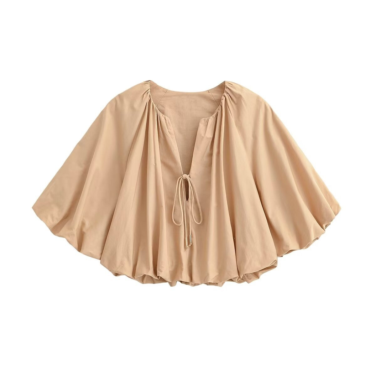 Women Oversized Cape Blouse with Drawstring, Gathered Hem and Voluminous Batwing Sleeves Fashion Glam