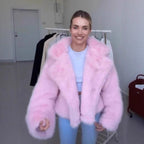 Women Cropped Faux Fur Bomber with Voluminous High Pile Fashion Glam