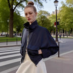Women's Short Bomber Jacket with Stand-Up Collar, Zipper and Chest Flap Pockets Fashion Glam