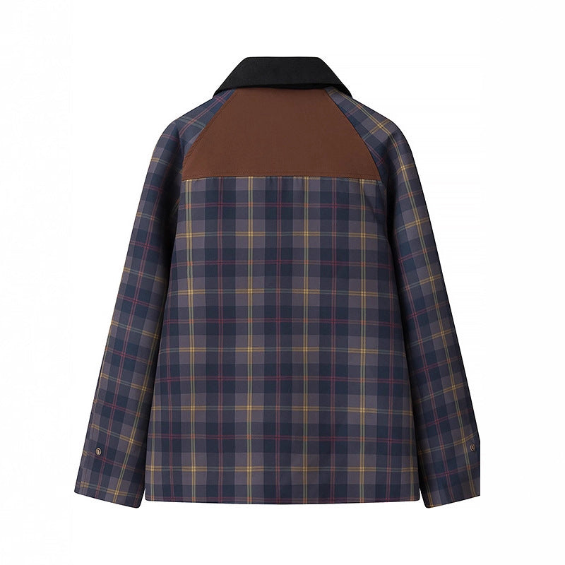 Women's Checked Transition Jacket with Cord Collar and Contrast Trimmings Fashion Glam