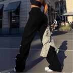 Women's High-Waist Cargo Pants with Wide Leg, Drawstring and Side Snap Details Fashion Glam