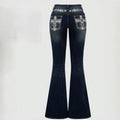 Women Bootcut Jeans with elaborate embroidery and high waist Fashion Glam
