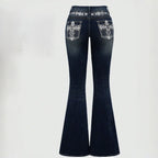 Women Bootcut Jeans with elaborate embroidery and high waist Fashion Glam