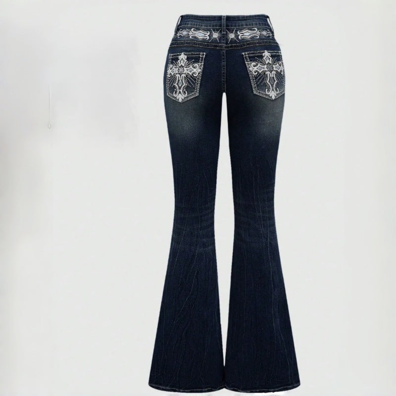Women Bootcut Jeans with elaborate embroidery and high waist Fashion Glam