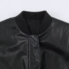 Women's Oversize Bomber Jacket made of Faux Leather with Ribbed Cuffs Fashion Glam