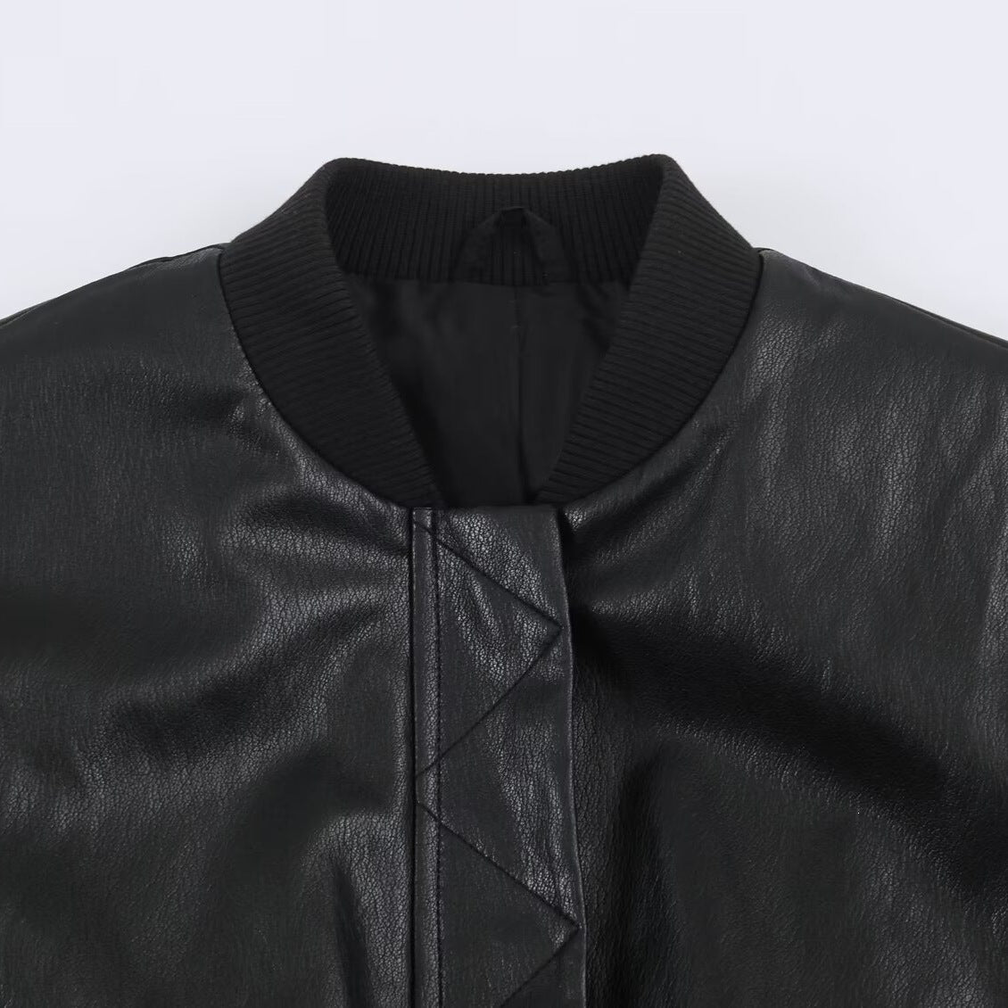 Women's Oversize Bomber Jacket made of Faux Leather with Ribbed Cuffs Fashion Glam