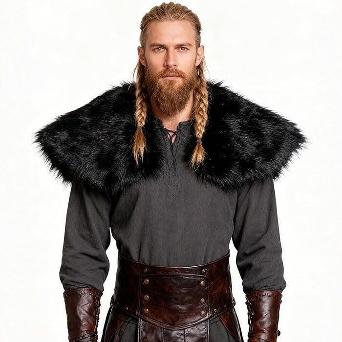 Men's shoulder cape in Viking/LARP style made of high-quality faux fur with a wide lapel collar Fashion Glam