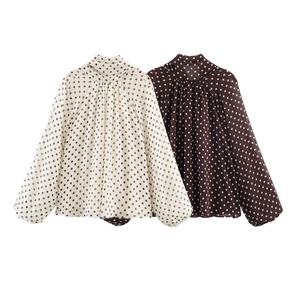 Women's chiffon blouse with bow collar and balloon sleeves Fashion Glam
