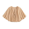 Women Oversized Cape Blouse with Drawstring, Gathered Hem and Voluminous Batwing Sleeves Fashion Glam