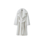 Women’s Maxi Faux Fur Coat with Voluminous Shawl Collar and Wrap Belt Fashion Glam
