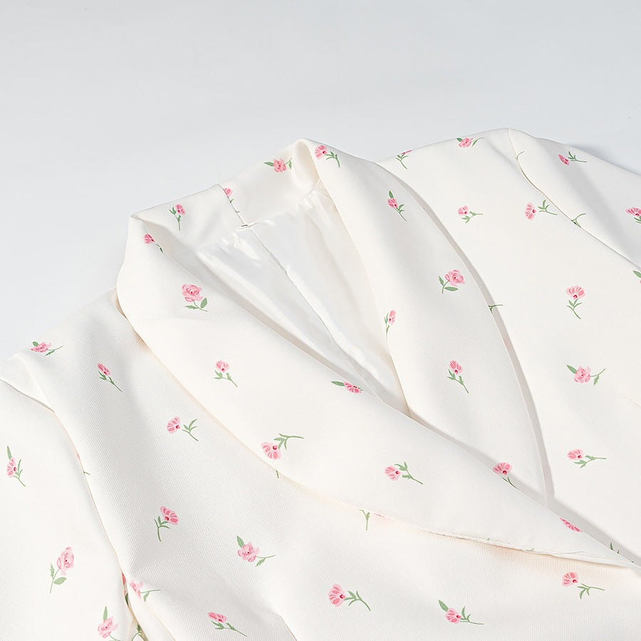 Women's Floral Longline Blazer Jacket with Shawl Collar and One-Button Closure Fashion Glam