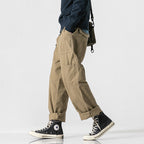 Men's loose cotton cargo pants in baggy cut with multifunctional pockets and rolled hem Fashion Glam