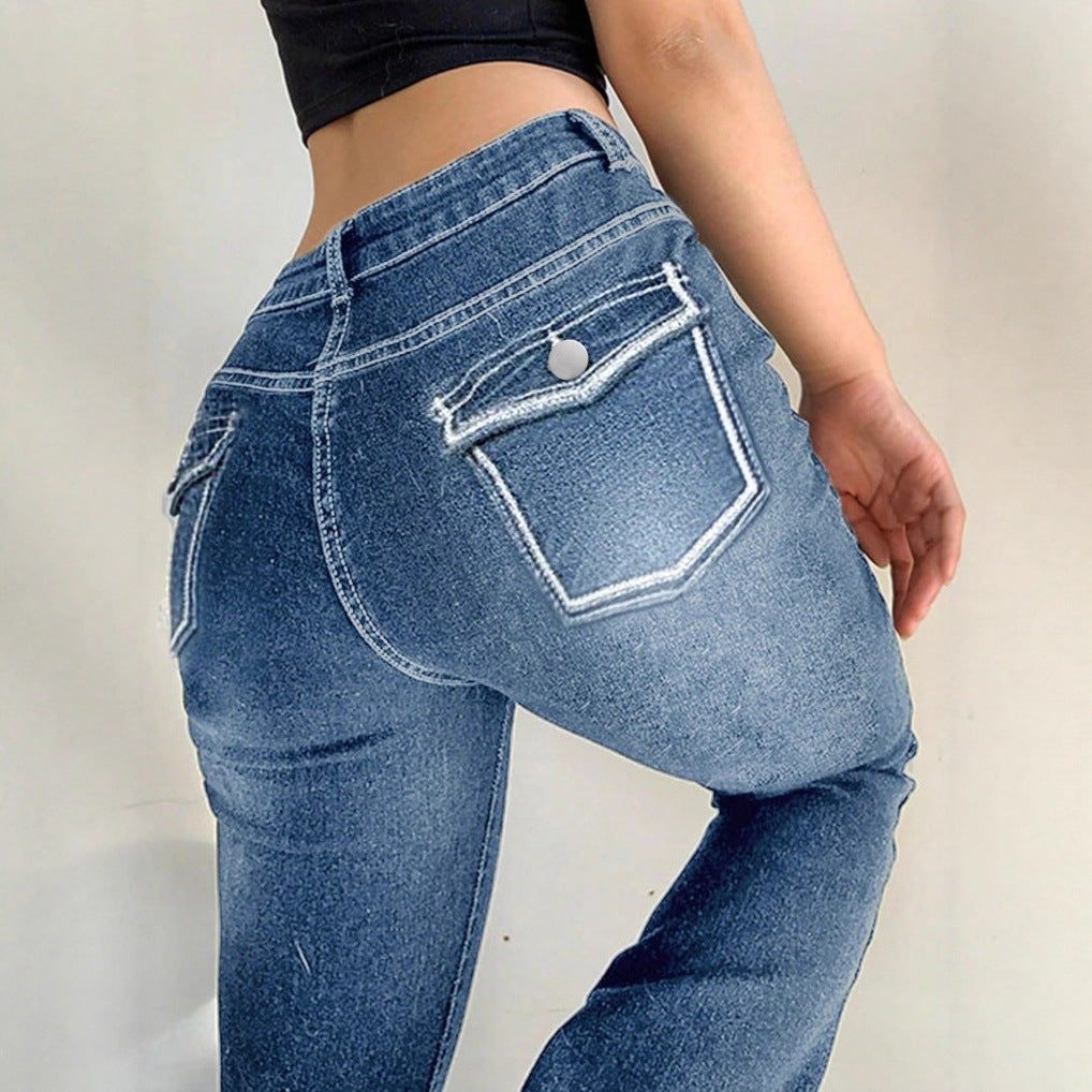 Women's high-waisted flared denim pants with sculpting fit and extended leg Fashion Glam