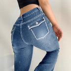 Women's high-waisted flared denim pants with sculpting fit and extended leg Fashion Glam