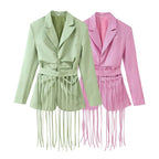 Women's tailored blazer with fringe hem and pinstripes Fashion Glam