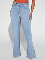 Women's high-waisted flared jeans with daisy embroidery and shaping cut Fashion Glam