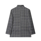 Women's tailored check blazer with stand-up collar, concealed button placket and flap pockets Fashion Glam