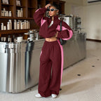 Women's Cropped Training Jacket and High-Cut Wide-Leg Jogging Pants Set Fashion Glam