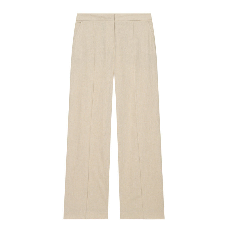 Women's Lightweight Linen Trousers with Wide Leg and Pleat Fashion Glam