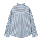 Women Oversized Shirt with Vertical Striped Pattern and Kent Collar Fashion Glam