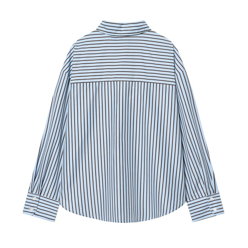 Women Oversized Shirt with Vertical Striped Pattern and Kent Collar Fashion Glam