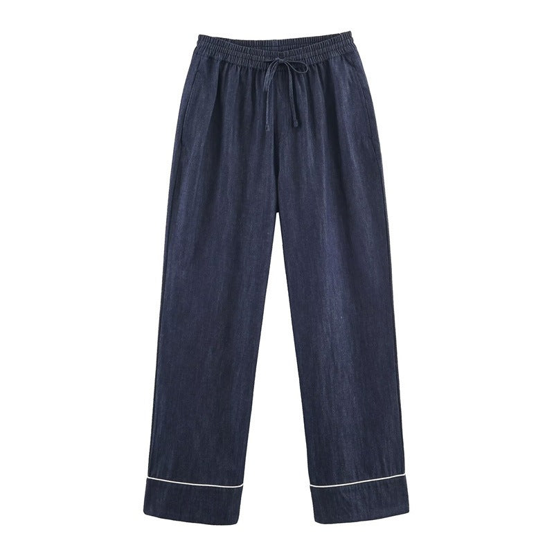Women's Loose Fit Denim Pants with Elastic Waistband and Drawstring Fashion Glam