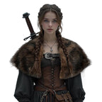 Ladies' coat cape made of faux fur with large shoulder collar and decorative buckle appliqué Fashion Glam