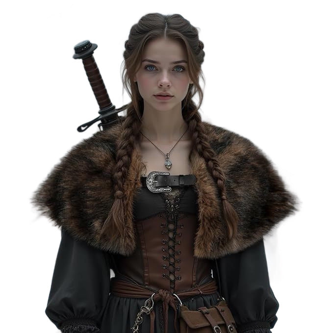 Ladies' coat cape made of faux fur with large shoulder collar and decorative buckle appliqué Fashion Glam