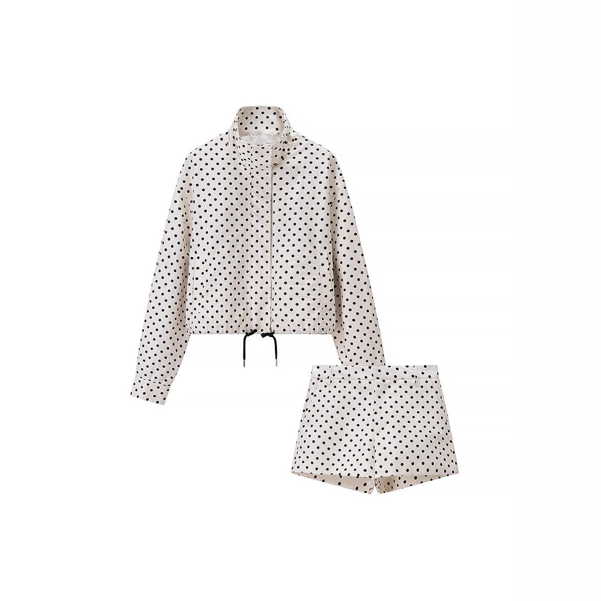 Women’s lightweight polka dot set with oversized shirt jacket and drawstring shorts Fashion Glam