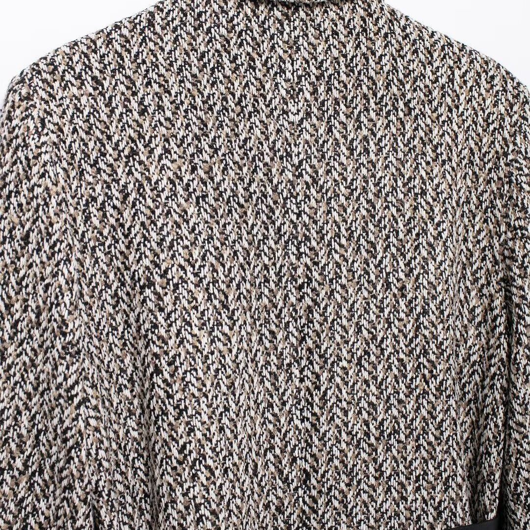 Women's Longline Tweed Blazer with Flap Pockets and Waist Belt Fashion Glam