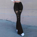 Women's Flared Jeans with High Waist, Sculpting Cut and Strong Destroyed Effect Fashion Glam