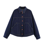 Women's Oversized Denim Jacket with Boxy Cropped Cut, Patch Pockets and Contrast Stitching Fashion Glam